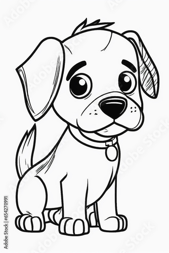 Black and white image of coloring page for kid s cute dog