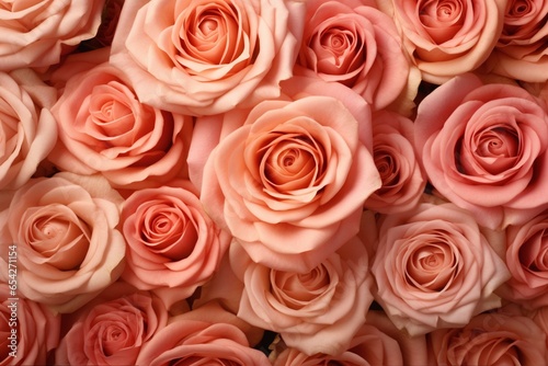 Bright  romantic wall of colorful  pink roses arranged as elegant flower blooms. 3D render. Generative AI