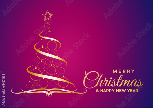Vector abstract postcard and greeting, Golden Christmas Tree, with text