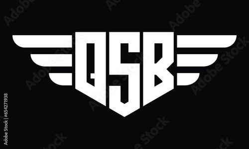 QSB three letter logo, creative wings shape logo design vector template. letter mark, word mark, monogram symbol on black & white. photo