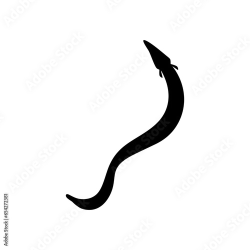 Silhouette of the fire eel (Mastacembelus erythrotaenia) is a relatively large species of spiny eel, can use for art Illustration, logo type, pictogram, website, or graphic design element. Vector 
