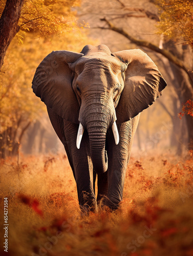 A Photo of an Elephant in an Autumn Setting