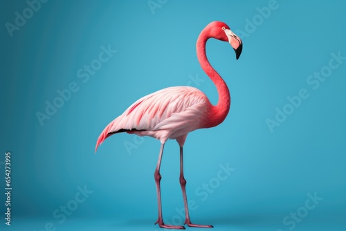 Close up portrait flamingo on coloured background.