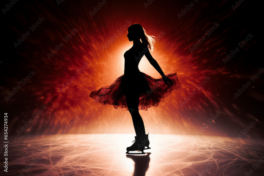 Silhouette of a figure skater on ice