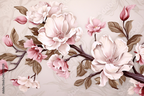 Seamless wallpaper flower pink blossom decorative vintage spring design background art pattern floral