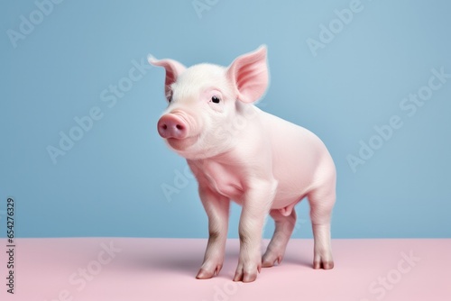 One cute piglet on coloured background.