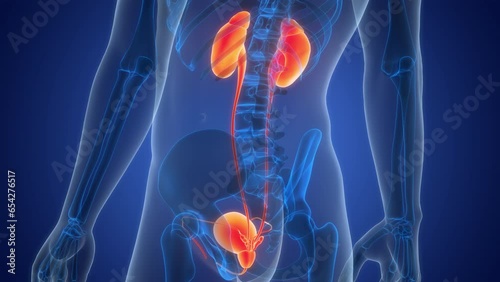 Human Urinary System Kidneys with Bladder Anatomy Animation Concept
