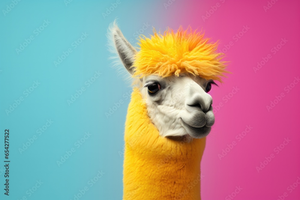 Obraz premium One coloured Llama portrait on coloured background.