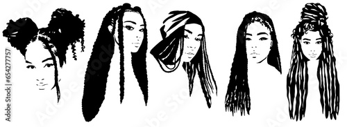 logo black woman download. Portrait afro woman. Braids Silhouette  photo