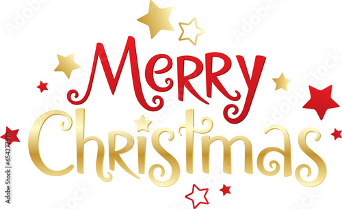 MERRY CHRISTMAS red and gold festive lettering banner on transparent background