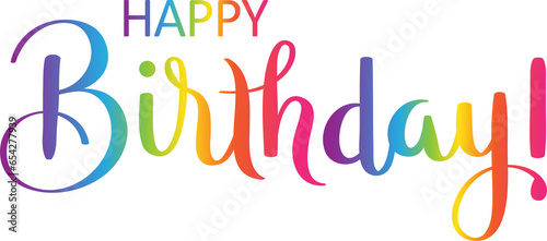 HAPPY BIRTHDAY colorful brush lettering banner on transparent background