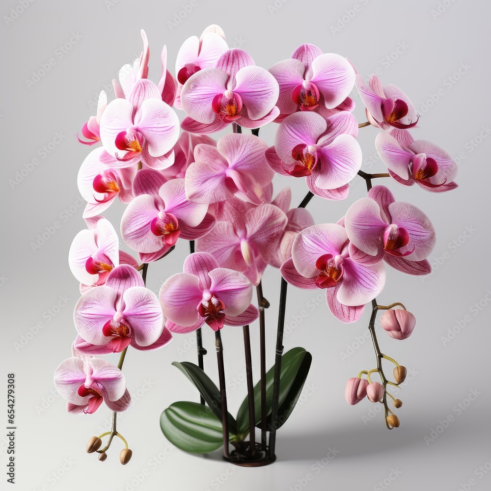 Full View Phalaenopsis Orchid On A Completely , Isolated On White Background, For Design And Printing