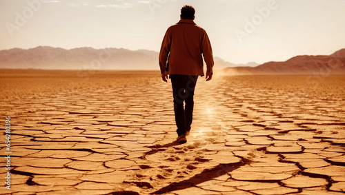 Loneliness in the Sand: Man Walking Away in the Desert