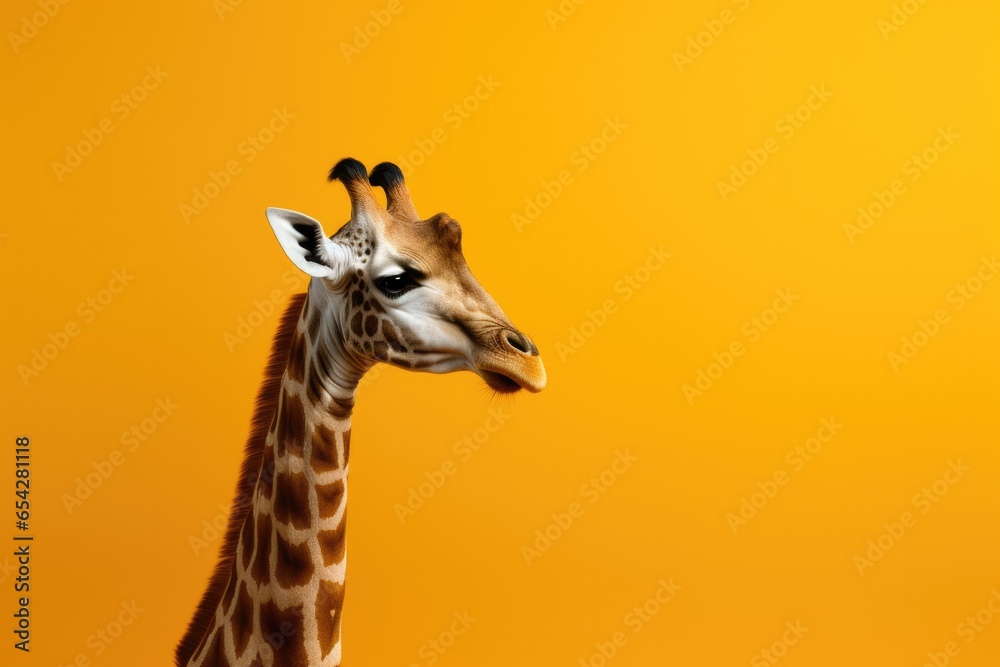 Obraz premium One giraffe portrait on orange colour background.