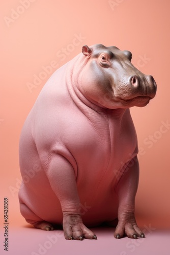 One Hippo on pink background.