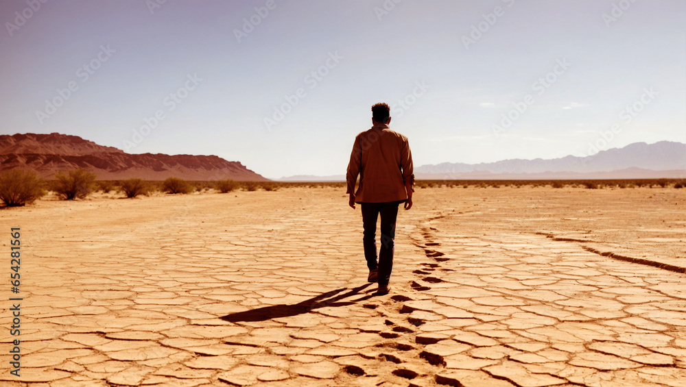 Loneliness in the Sand: Man Walking Away in the Desert Loneliness in the Sand: Man Walking Away in the Desert