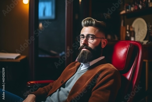 Picture of Italian barbershop. Professional male hairstylist in salon