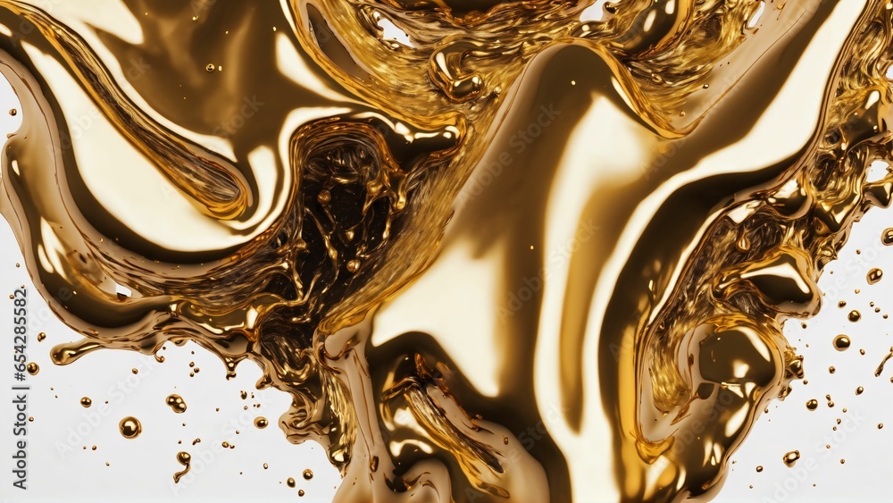 Liquid rosegold splash close up. Side view on white background. Liquid metal crown splash. Generated with AI Liquid rosegold splash close up. Side view on white background. Liquid metal crown splash. Generated with AI