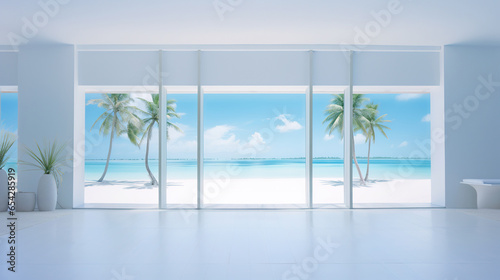contemporary design  empty apartment with tropical beach with sea background