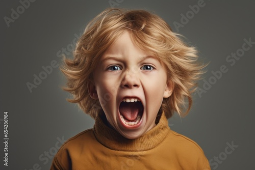A young boy with his mouth open wide in surprise or excitement. This image can be used to depict astonishment, curiosity, or amazement.