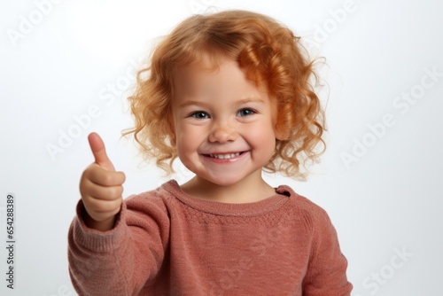 A young girl showing her approval by giving a thumbs up sign. This image can be used to represent positivity  success  agreement  or encouragement in various contexts.