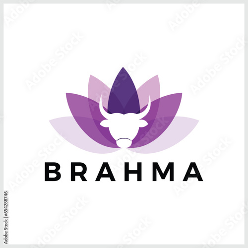 Lotus flower logo. Lotus and cow head logo icon vector design template