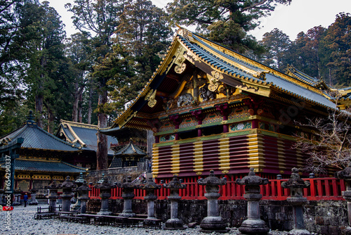 Side view of the storehouse which has famous carving of two elephants under the eaves, Nikko Japan