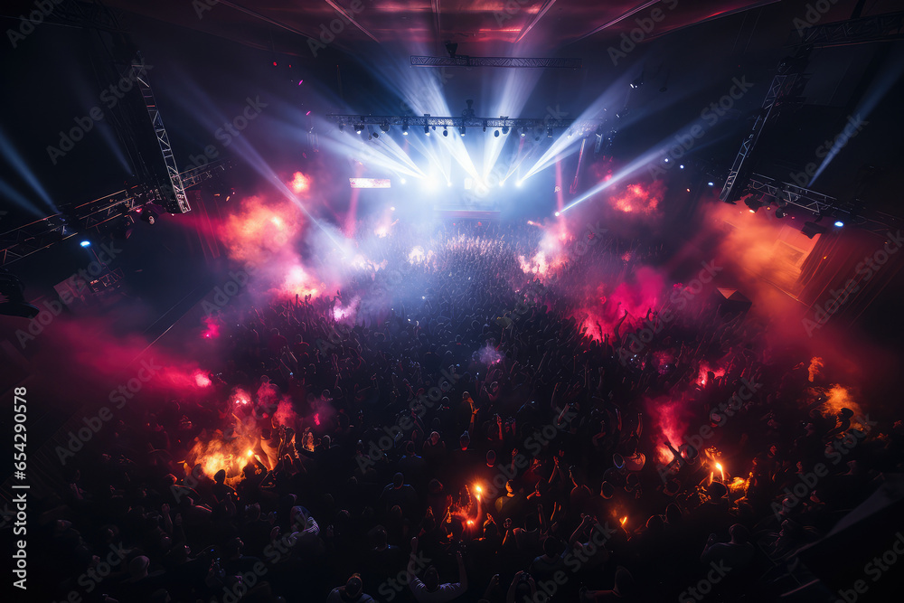 Fototapeta premium Live festival and concert with big crowd and fireworks