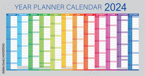 2024 Year Planner - Wall Planner Calendar Colorful - Full Editable - Vector Light	
