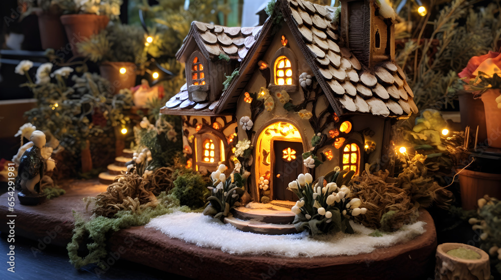 Fototapeta premium Fairy Christmas house with candlelight inside