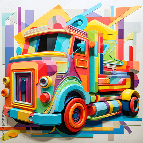 toy truck on the road, pop art