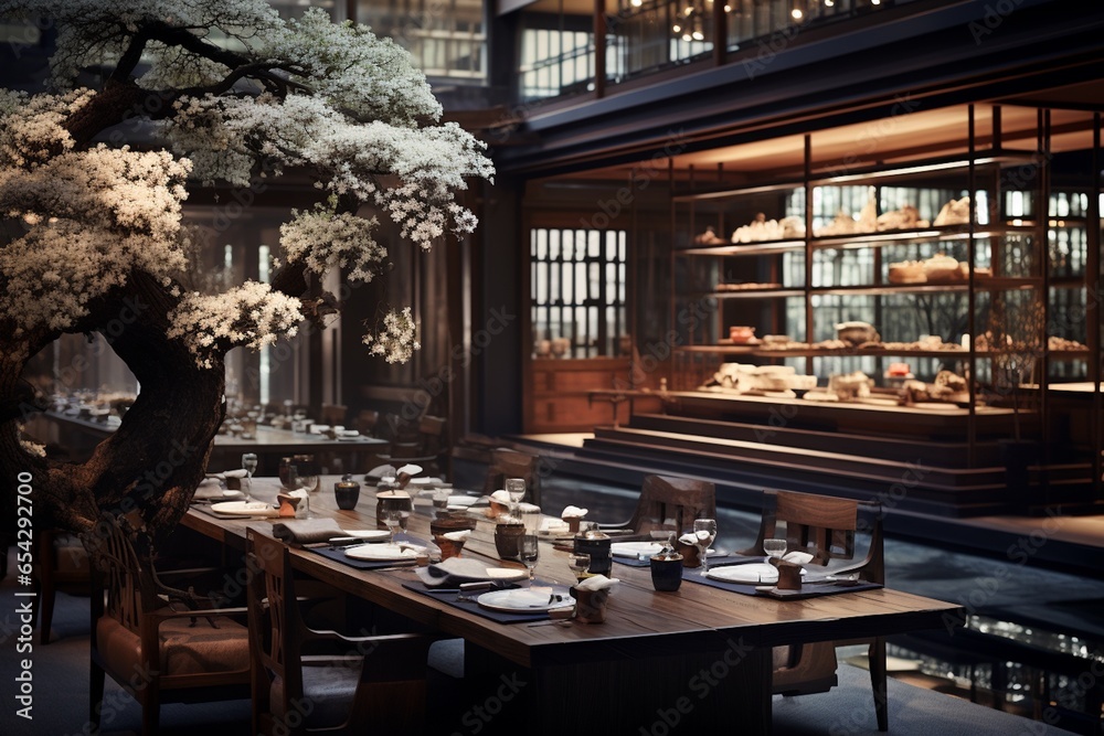 Modern Japanese Restaurant Interior Design Created with Generative AI