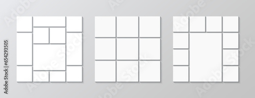 Three business presentation grid set. Moodboard mockup. Scrapbook template collection. Mood board background. Photo collage layout. Album brandboard. Portfolio images. Vector illustration