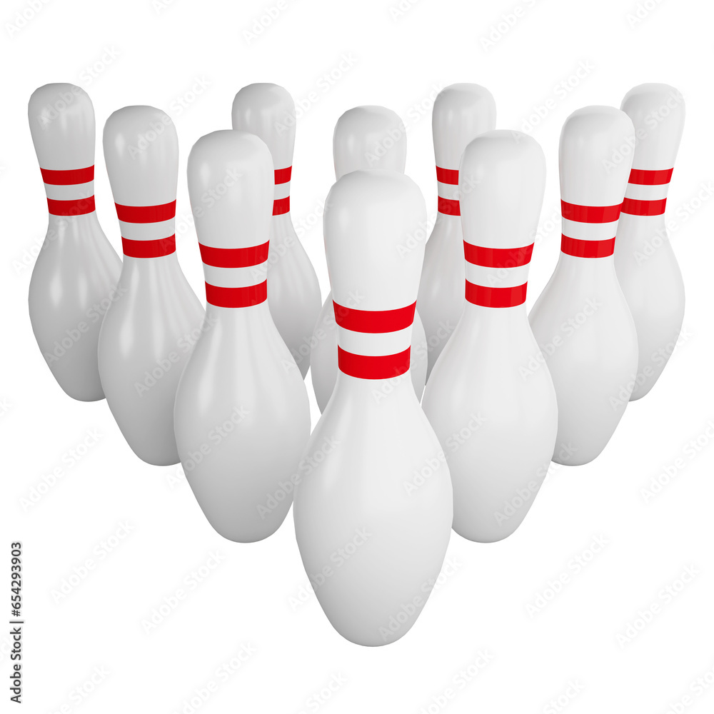 Bowling pins clipart flat design icon isolated on transparent background, 3D render sport and exercise concept Bowling pins clipart flat design icon isolated on transparent background, 3D render sport and exercise concept