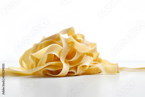 Raw fettuccine pasta isolated on white background as package design element.