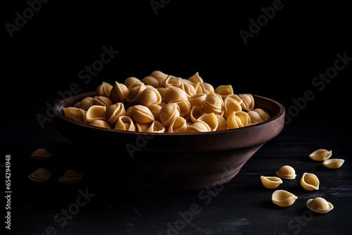 Orecchiette pasta isolated on black background as package design element. photo