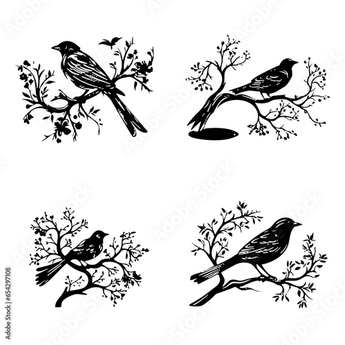 Bird sitting on branch silhouette