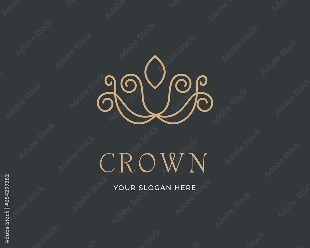 luxury crown linear style logo design template ,universal logo icon symbol illustration 
