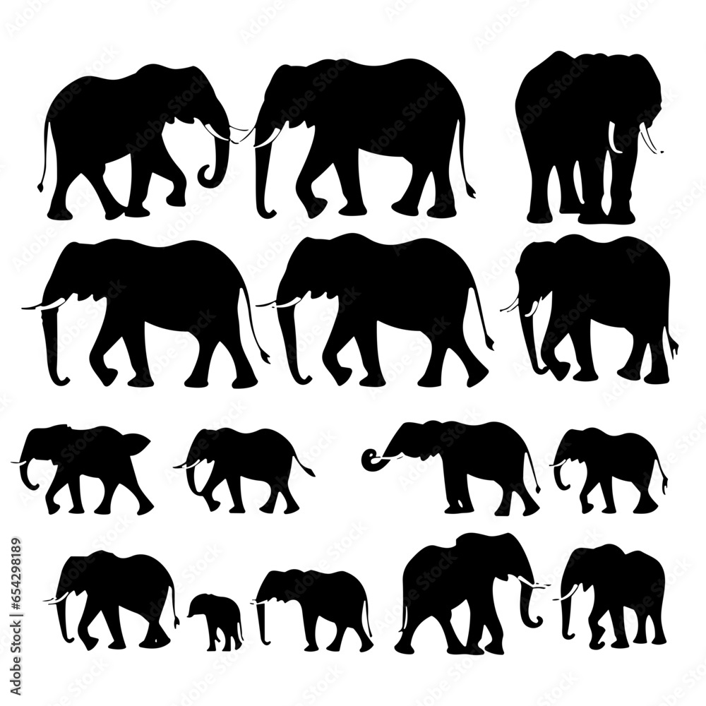 set of elephants silhouettes set of elephants silhouettes