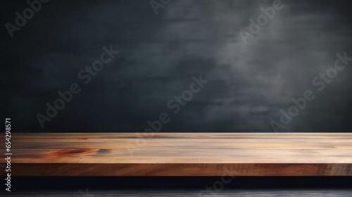 Empty wooden table top with dark concrete wall