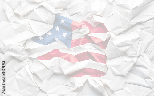 white crumpled paper background texture pattern overlay with USA Flag Red Blue Star