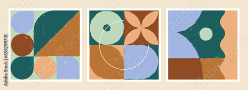 Minimal geometric pattern set with abstract and primitive shapes, Bauhaus and Mid-century modern inspired