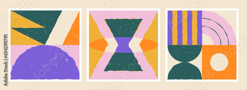 Minimal geometric pattern set with abstract and primitive shapes, Bauhaus and Mid-century modern inspired