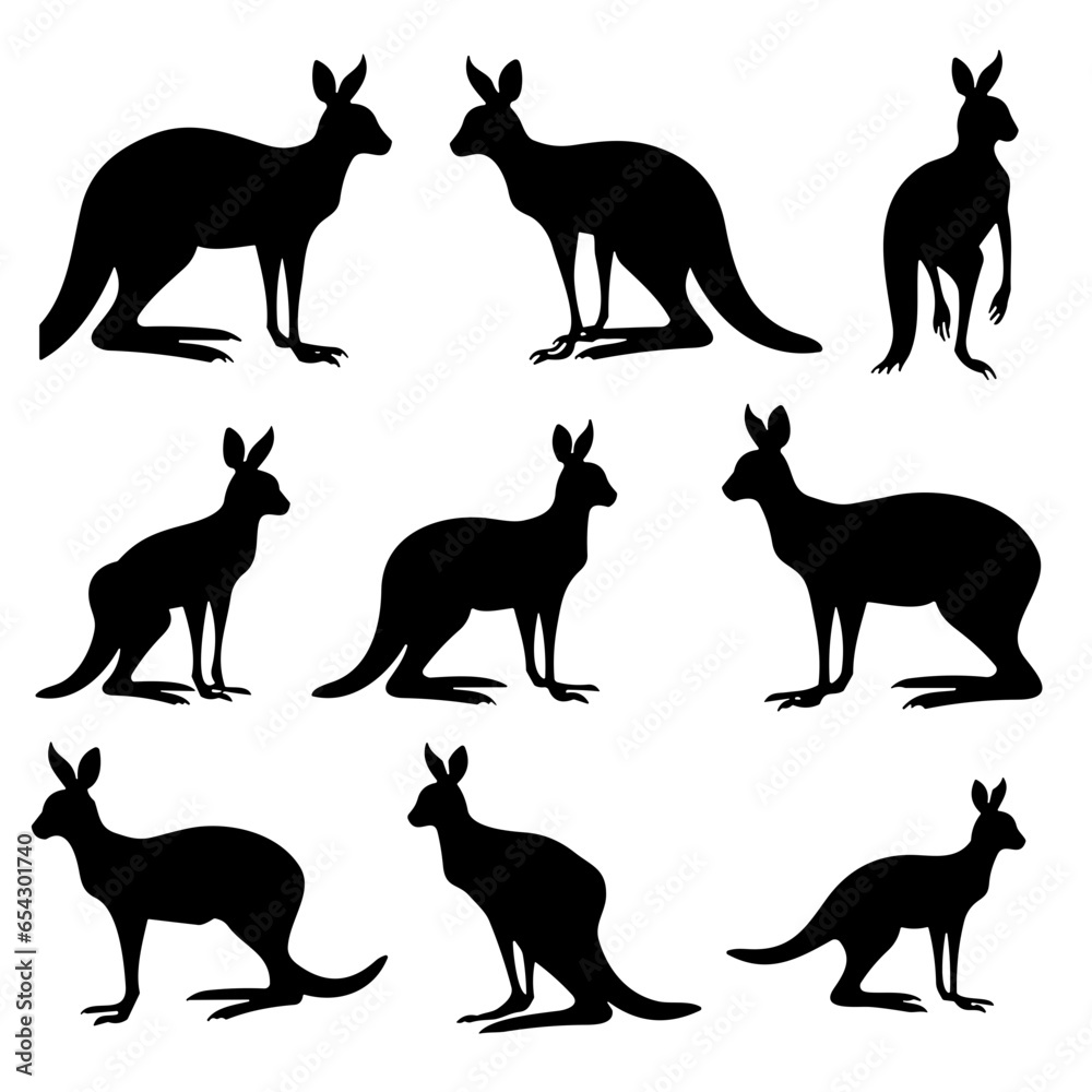 set of kangaroo silhouettes set of kangaroo silhouettes
