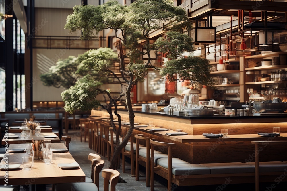 Fototapeta premium Modern Japanese Restaurant Interior Design Created with Generative AI
