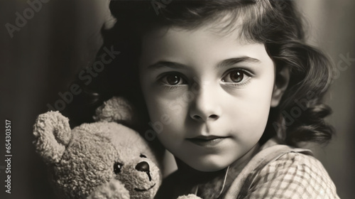 Retro vintage child portrait with nostalgic tones, capturing timeless innocence and classic childhood memories photo