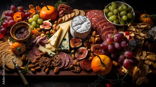 Fall Themed Charcuterie Board with a Wide Selection of Tasty Foods