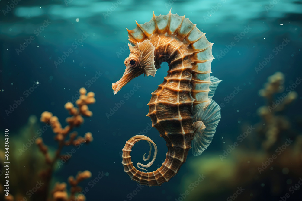 Seahorse floating in the water - obrazy, fototapety, plakaty 