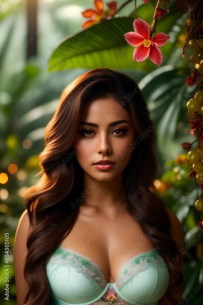 Portrait of a beautiful young woman in a tropical garden Portrait of a beautiful young woman in a tropical garden