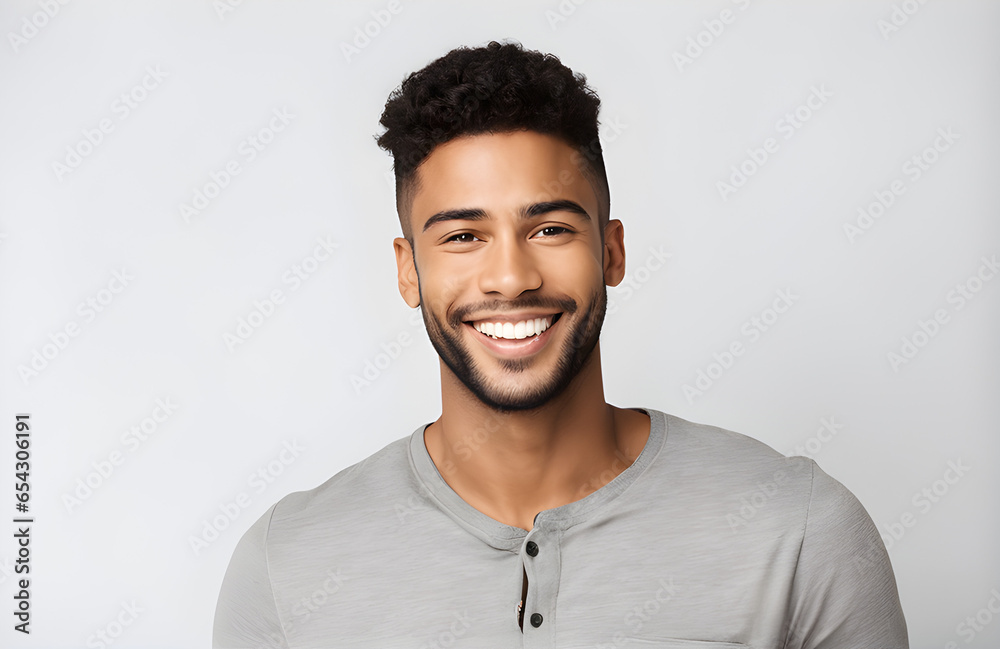 Obraz premium Portrait 25 year old male standing and smiling on isolated background